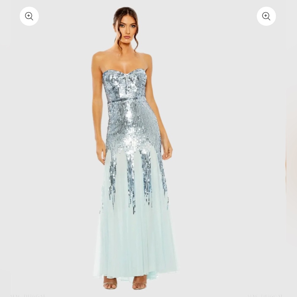 MAC DUGGAL - Strapless Blue Sleeveless Sequin Mesh Gown